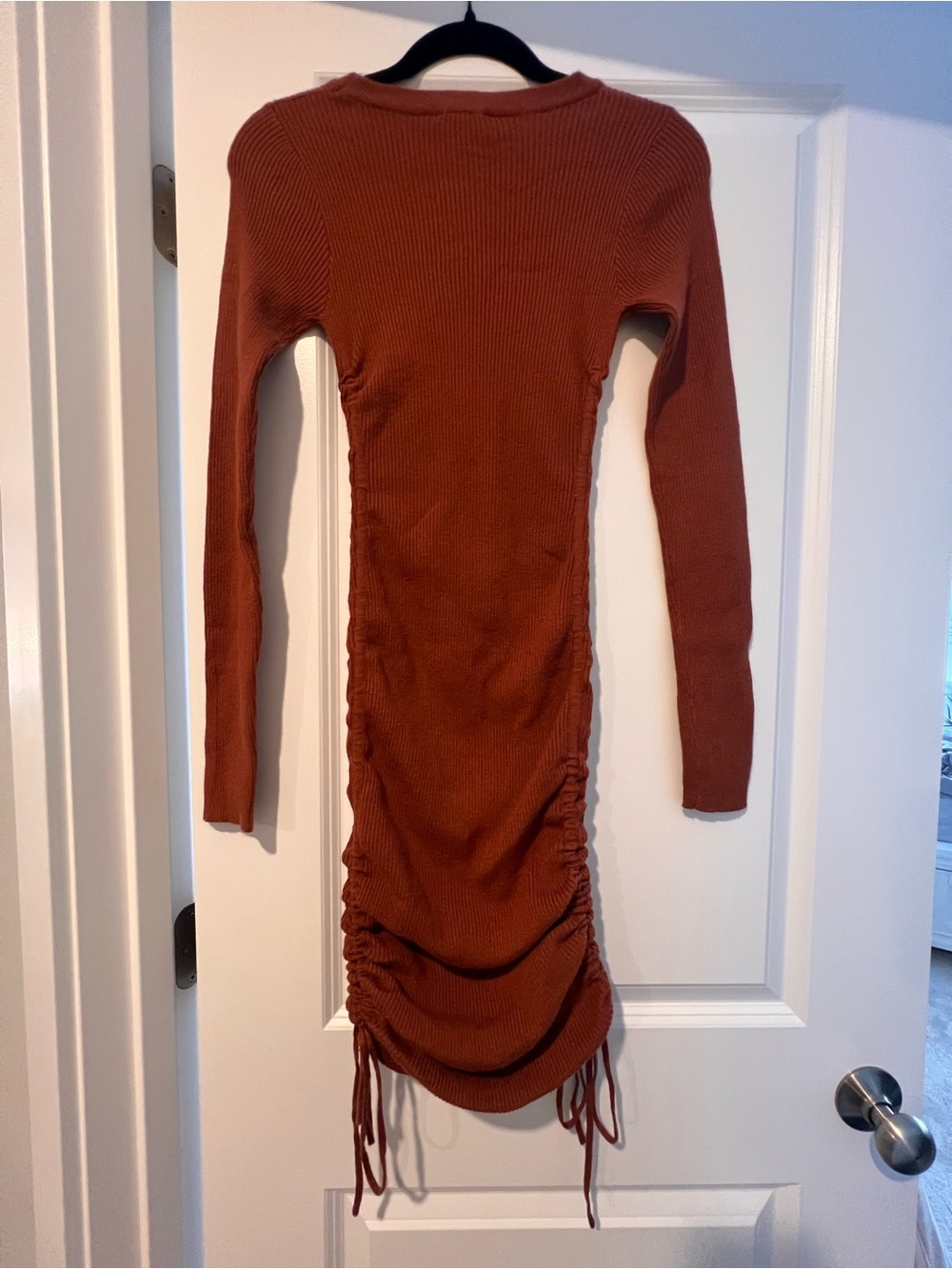 Women's Rust Long Sleeve Ruched Bodycon Dress